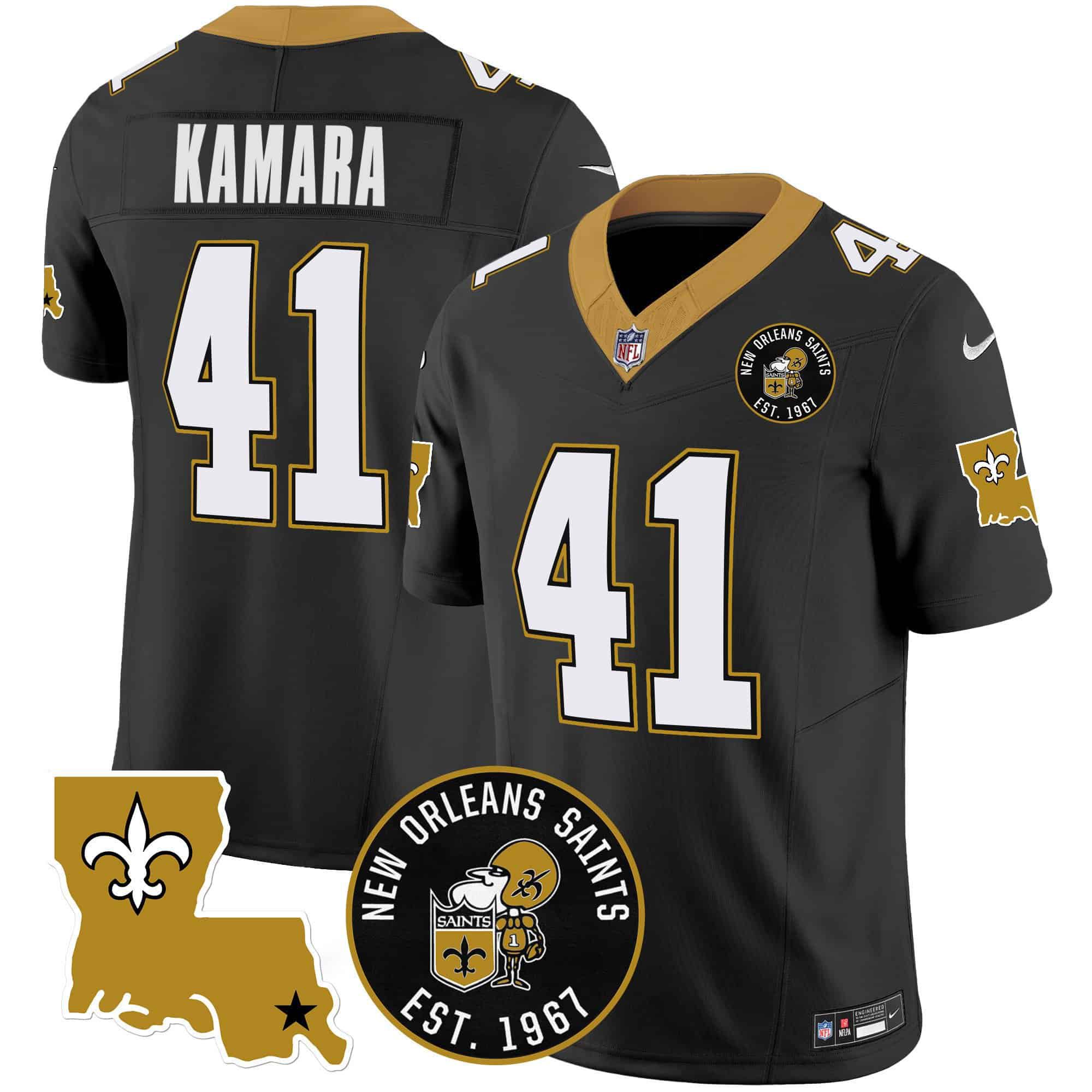 Men New Orleans Saints #41 Kamara Black 2024 Nike 1967 Patch Vapor Limited NFL Jersey style 1